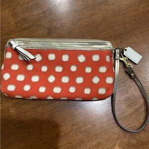 Coach Orange and Gold Polka Dot Wristlet